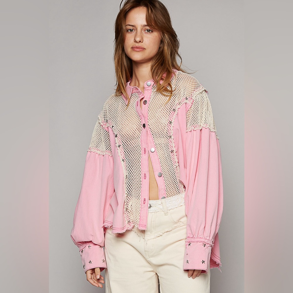 Pol Oversized Cotton Studded Jacket Top - New